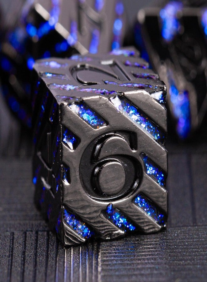 Maywin Metallic Glitter Stripes D&D Dice Set,7 PCS Polyhedral Dice with Gift,RPG Metal Dice Set Dungeons and Dragons Tabletop Game (Black Nickel Sapphire Blue) for 15 Years and Up - Image 3